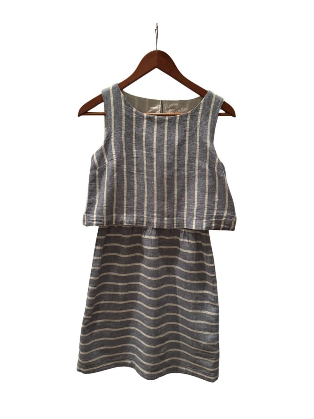 J. Crew Linen Light Blue Striped Dress - Size XXS